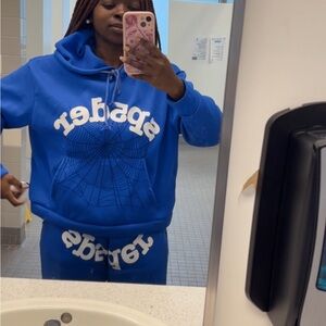 Spider Graphic Blue Hoodie and Sweatpants Set